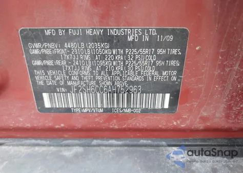 2010 Subaru Forester 2.5X Premium from USA, damaged, VIN JF2SH6CC6AH752963